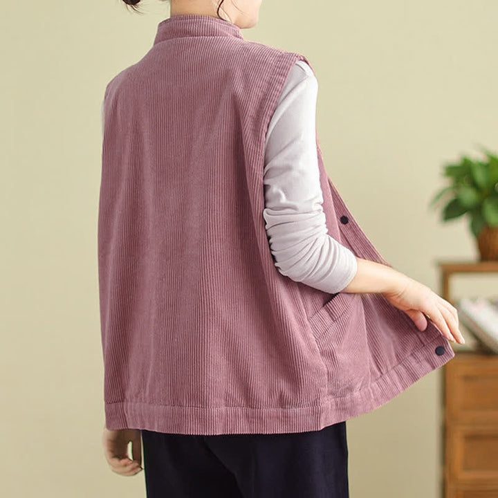 Gilet in velluto a coste di cotone Buddha Stones, senza maniche, da donna, con tasche - image 11