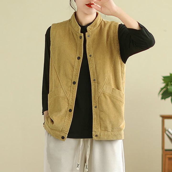 Gilet in velluto a coste di cotone Buddha Stones, senza maniche, da donna, con tasche - image 17