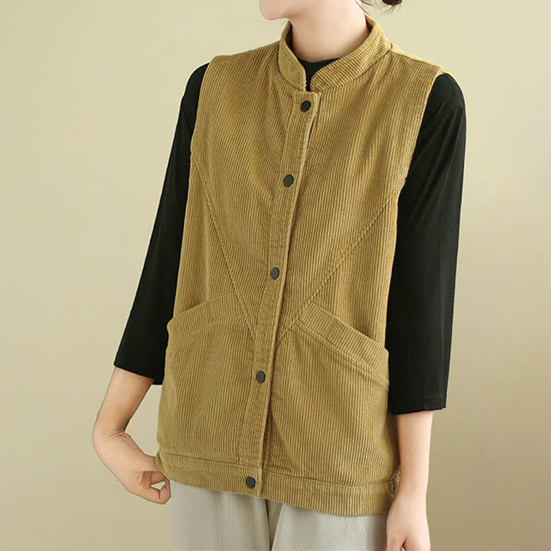 Gilet in velluto a coste di cotone Buddha Stones, senza maniche, da donna, con tasche - image 16
