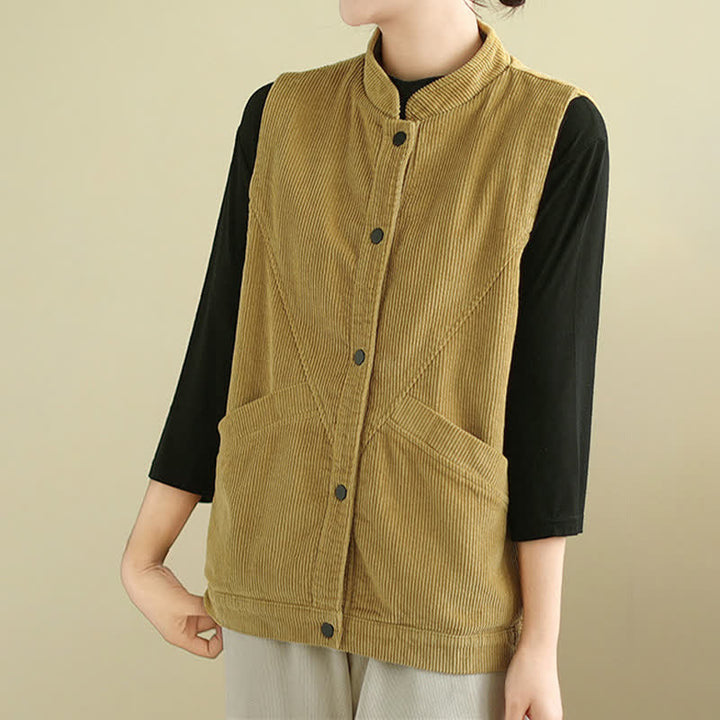 Gilet in velluto a coste di cotone Buddha Stones, senza maniche, da donna, con tasche - image 16