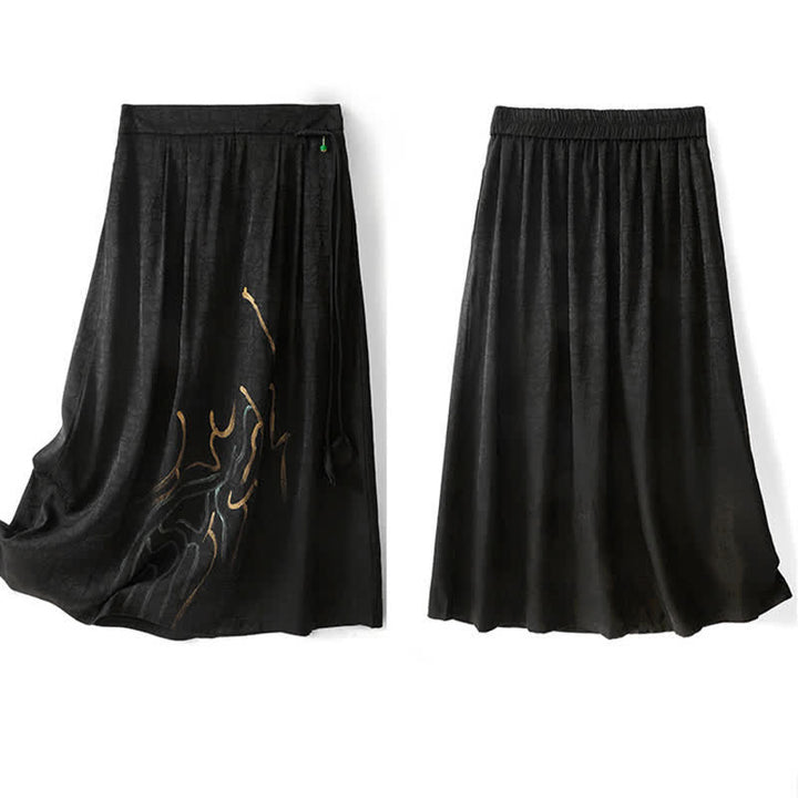 Buddha Stones Gonna da donna primaverile/estiva in stile boho con coulisse e linee astratte nere. - image 2