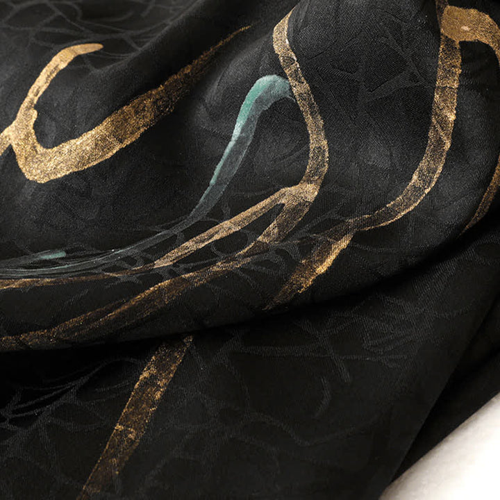 Buddha Stones Gonna da donna primaverile/estiva in stile boho con coulisse e linee astratte nere. - image 10