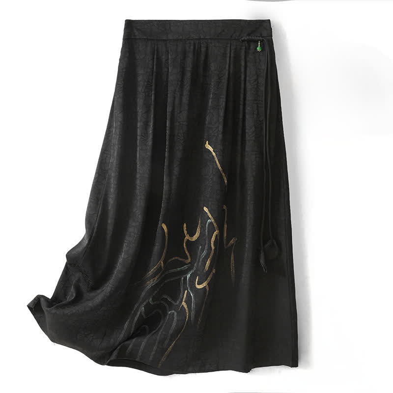 Buddha Stones Gonna da donna primaverile/estiva in stile boho con coulisse e linee astratte nere. - Nero - US12, UK/AU16, EU44 (2XL) - image 0