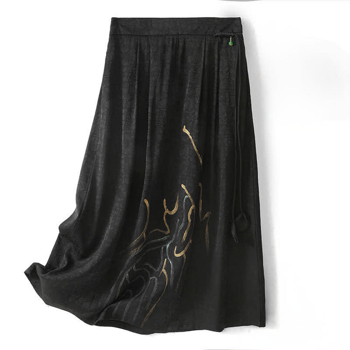 Buddha Stones Gonna da donna primaverile/estiva in stile boho con coulisse e linee astratte nere. - Nero - US12, UK/AU16, EU44 (2XL) - image 0