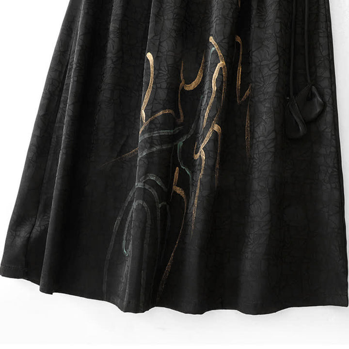 Buddha Stones Gonna da donna primaverile/estiva in stile boho con coulisse e linee astratte nere. - image 9