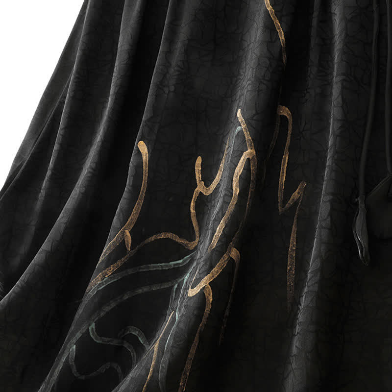 Buddha Stones Gonna da donna primaverile/estiva in stile boho con coulisse e linee astratte nere. - image 6