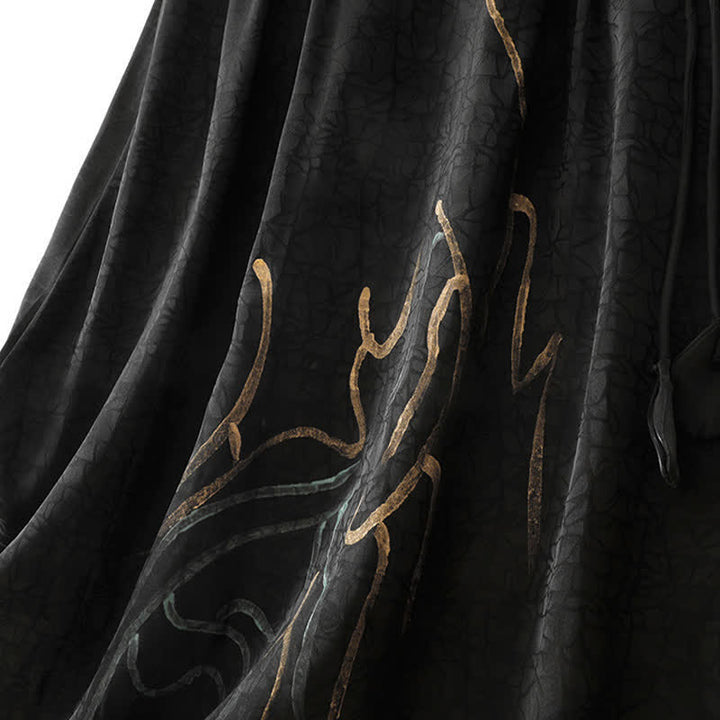 Buddha Stones Gonna da donna primaverile/estiva in stile boho con coulisse e linee astratte nere. - image 6