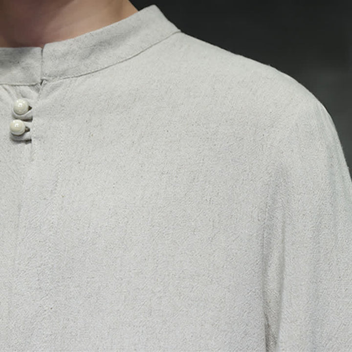 Buddha Stones Camicia da uomo a maniche lunghe, stile Tang, casual, autunno/inverno, con colletto alla coreana, ricami e polsini con nuvole di buon auspicio. - image 25