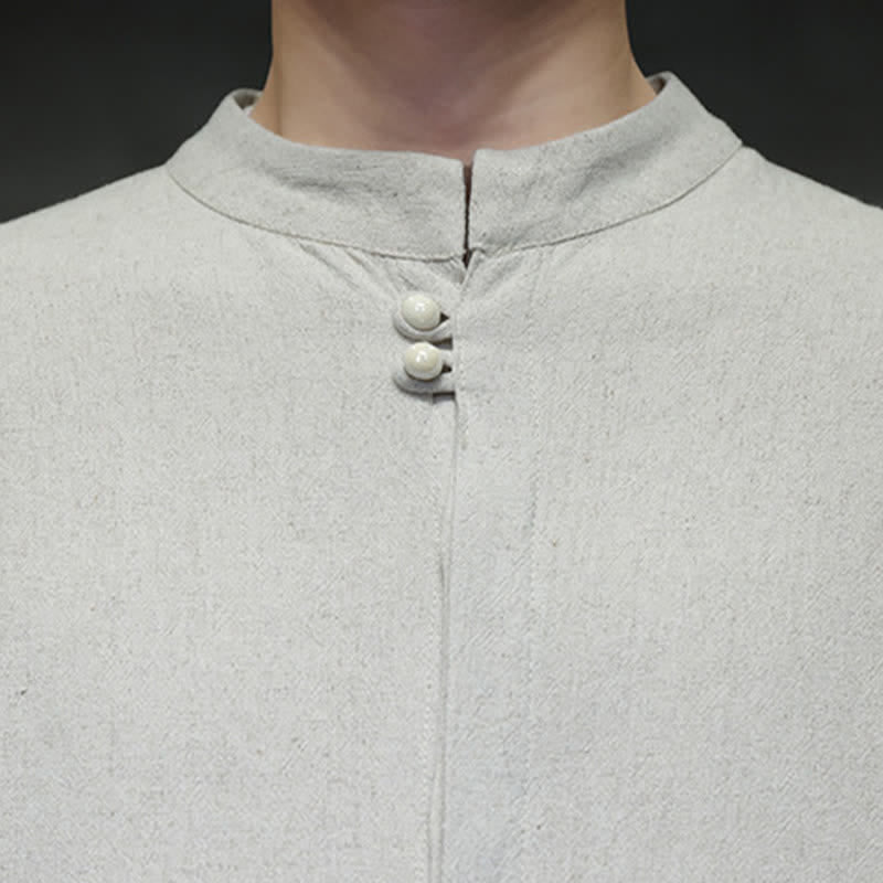 Buddha Stones Camicia da uomo a maniche lunghe, stile Tang, casual, autunno/inverno, con colletto alla coreana, ricami e polsini con nuvole di buon auspicio. - image 24