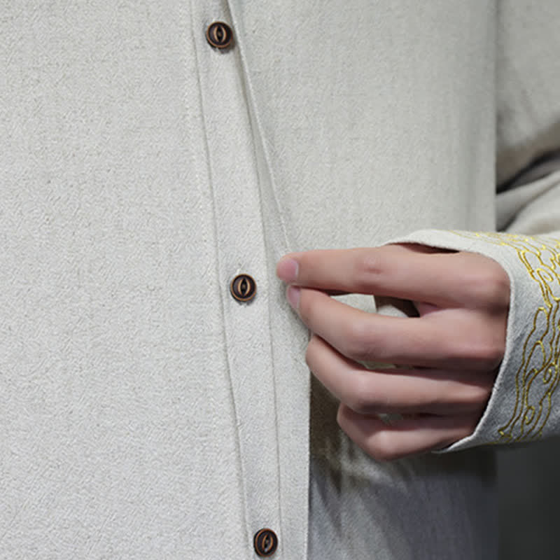 Buddha Stones Camicia da uomo a maniche lunghe, stile Tang, casual, autunno/inverno, con colletto alla coreana, ricami e polsini con nuvole di buon auspicio. - image 26