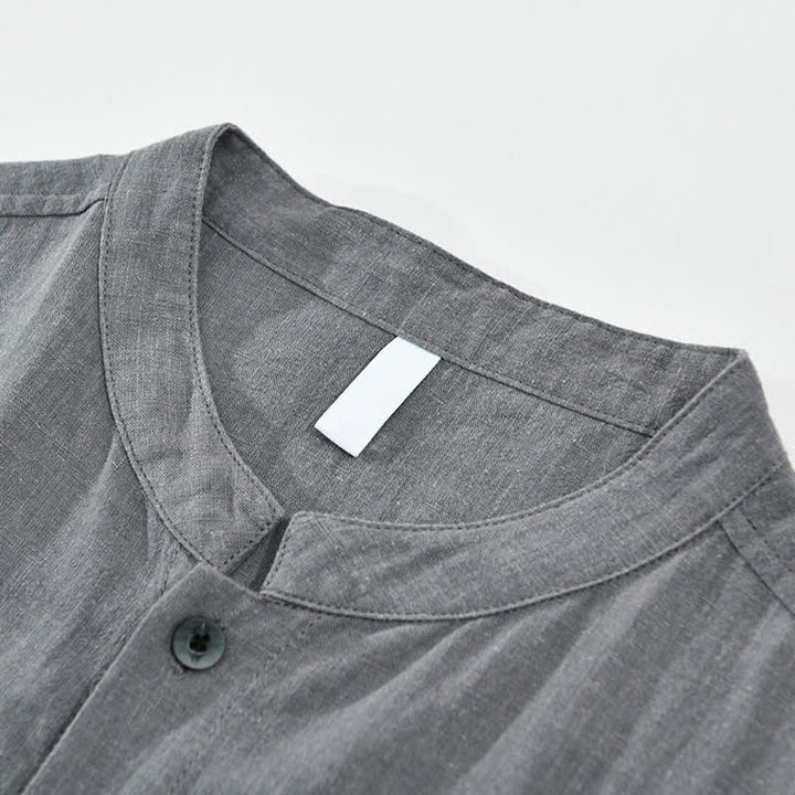 Buddha Stones Camicia da uomo estiva casual a maniche corte con colletto alla coreana, bottoni e tasche. - image 5