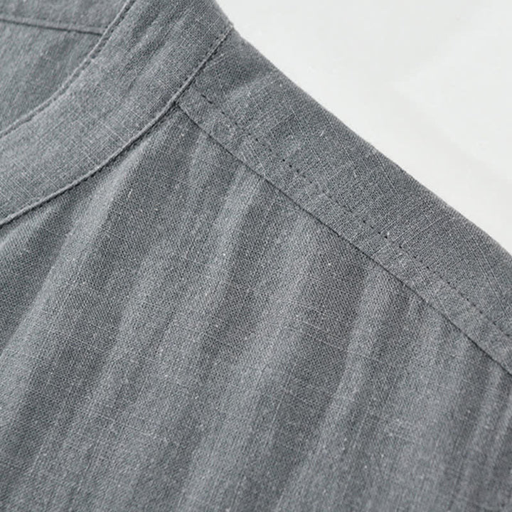 Buddha Stones Camicia da uomo estiva casual a maniche corte con colletto alla coreana, bottoni e tasche. - image 6
