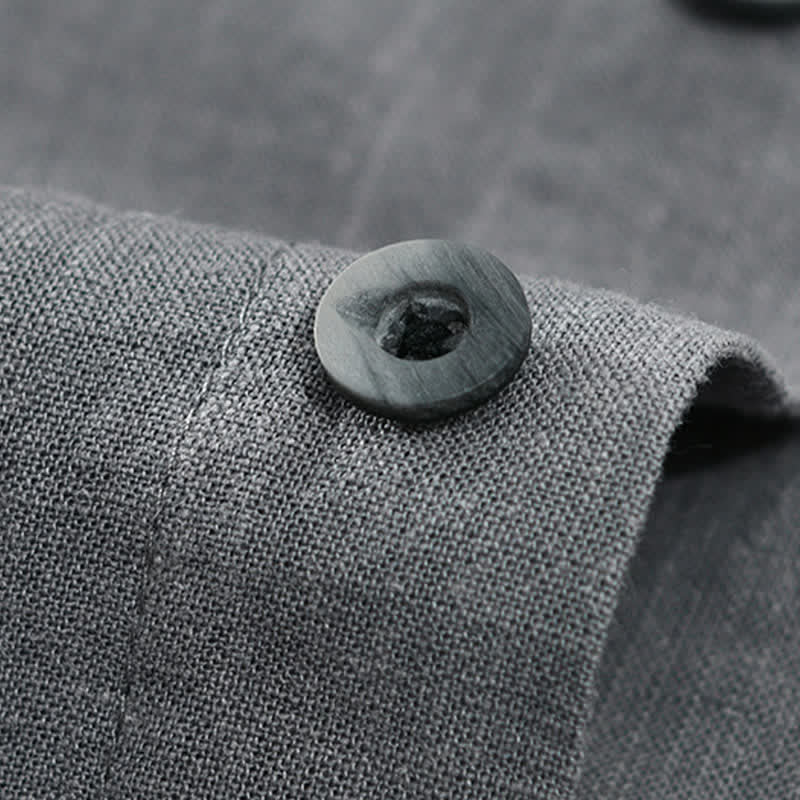 Buddha Stones Camicia da uomo estiva casual a maniche corte con colletto alla coreana, bottoni e tasche. - image 8