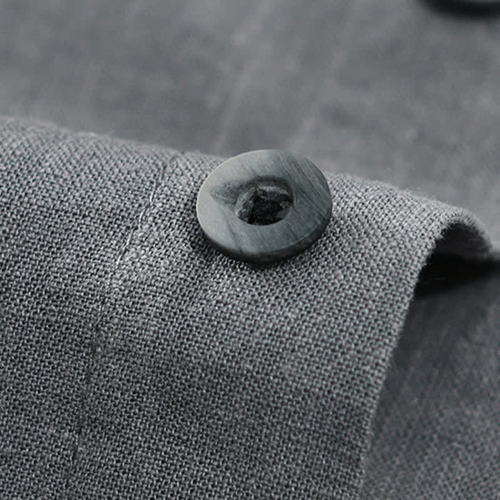 Buddha Stones Camicia da uomo estiva casual a maniche corte con colletto alla coreana, bottoni e tasche. - image 8