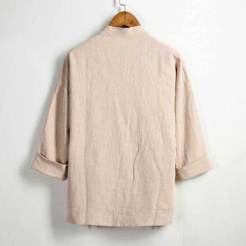 Buddha Stones Kimono da uomo in ramia tinta unita, stile Tang, con coulisse e tasca, per la primavera, casual. - image 1