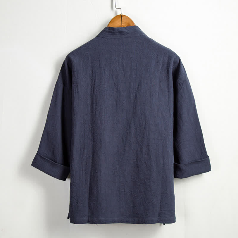 Buddha Stones Kimono da uomo in ramia tinta unita, stile Tang, con coulisse e tasca, per la primavera, casual. - image 15