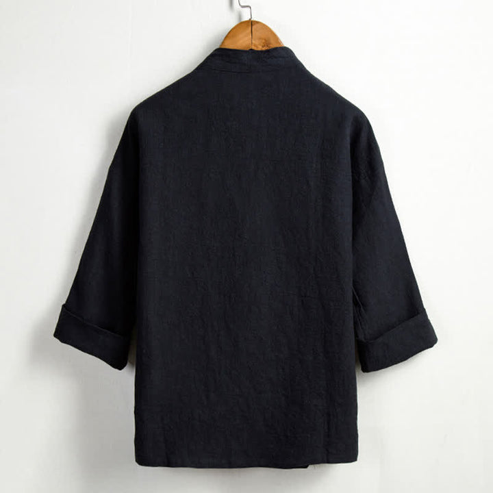 Buddha Stones Kimono da uomo in ramia tinta unita, stile Tang, con coulisse e tasca, per la primavera, casual. - image 11