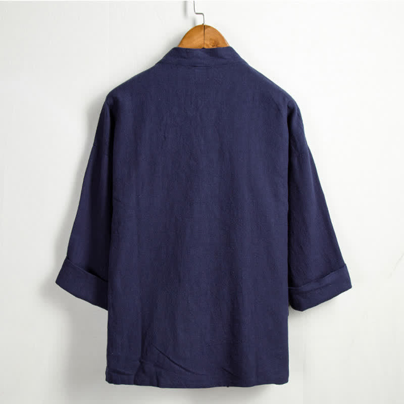 Buddha Stones Kimono da uomo in ramia tinta unita, stile Tang, con coulisse e tasca, per la primavera, casual. - image 13