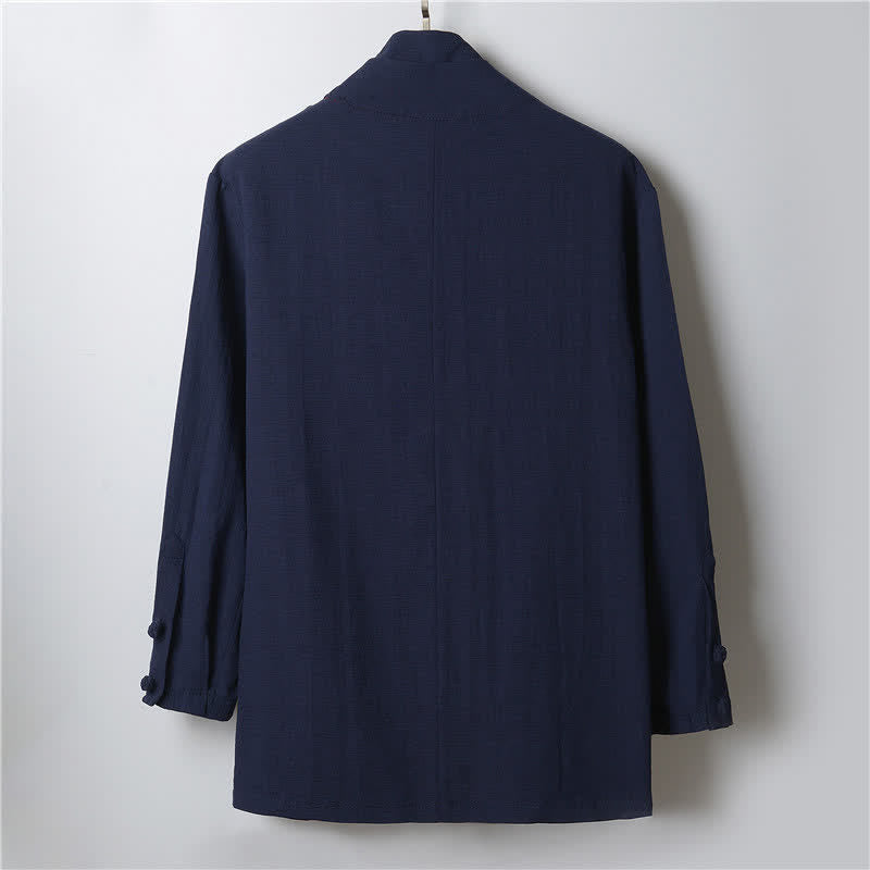 Buddha Stones Kimono da uomo primaverile, casual, minimalista, tinta unita, con revers in ramia. - image 11