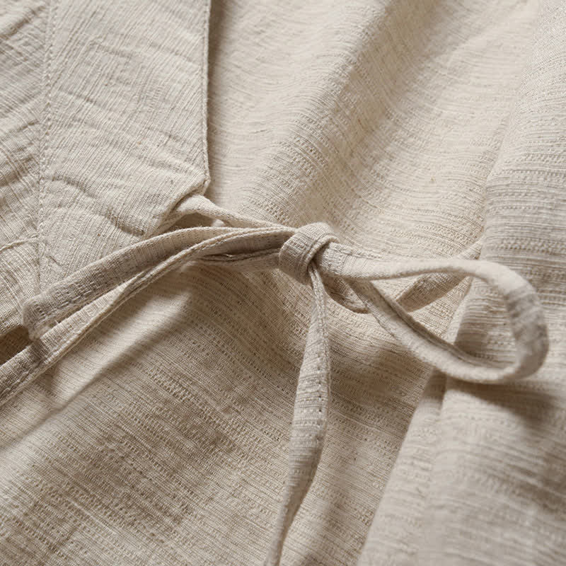 Buddha Stones Kimono da uomo primaverile, casual, minimalista, tinta unita, con revers in ramia. - image 4