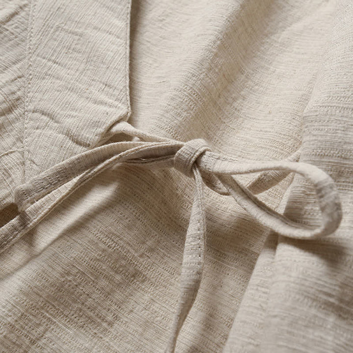 Buddha Stones Kimono da uomo primaverile, casual, minimalista, tinta unita, con revers in ramia. - image 4