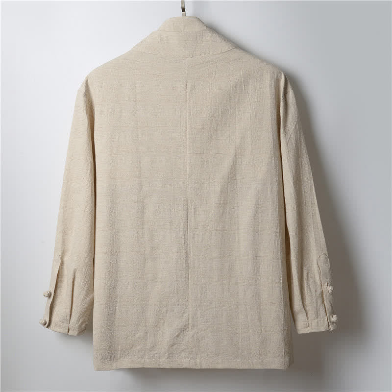 Buddha Stones Kimono da uomo primaverile, casual, minimalista, tinta unita, con revers in ramia. - image 1