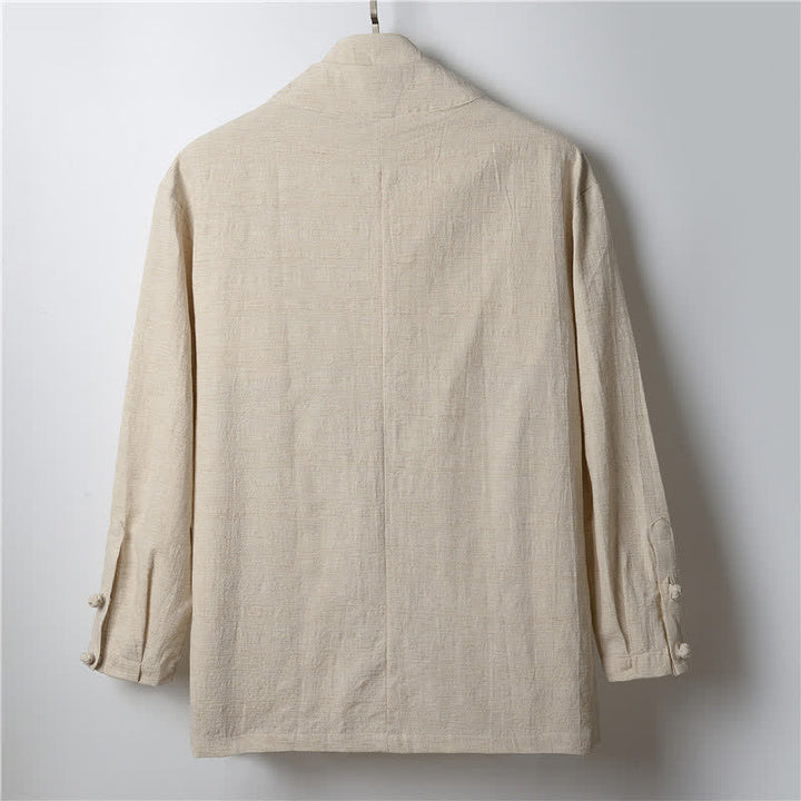 Buddha Stones Kimono da uomo primaverile, casual, minimalista, tinta unita, con revers in ramia. - image 1