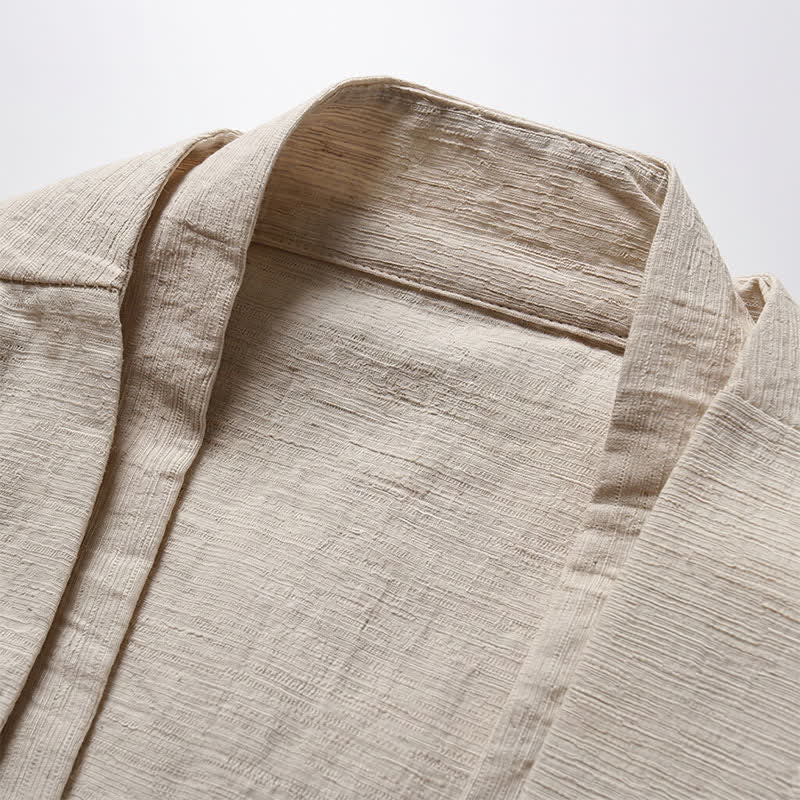 Buddha Stones Kimono da uomo primaverile, casual, minimalista, tinta unita, con revers in ramia. - image 2