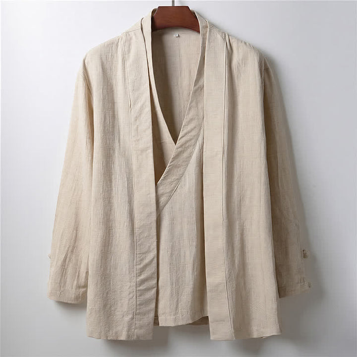 Buddha Stones Kimono da uomo primaverile, casual, minimalista, tinta unita, con revers in ramia. - Biancheria - US/UK/AU44, EU54 (4XL) - image 0