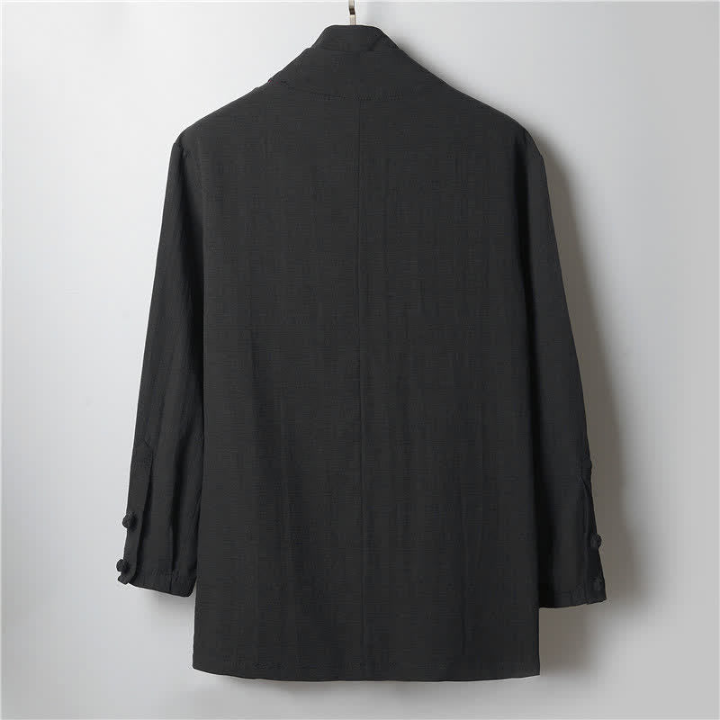 Buddha Stones Kimono da uomo primaverile, casual, minimalista, tinta unita, con revers in ramia. - image 9
