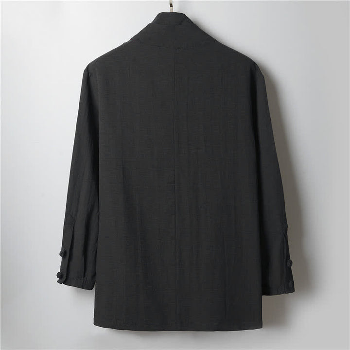 Buddha Stones Kimono da uomo primaverile, casual, minimalista, tinta unita, con revers in ramia. - image 9