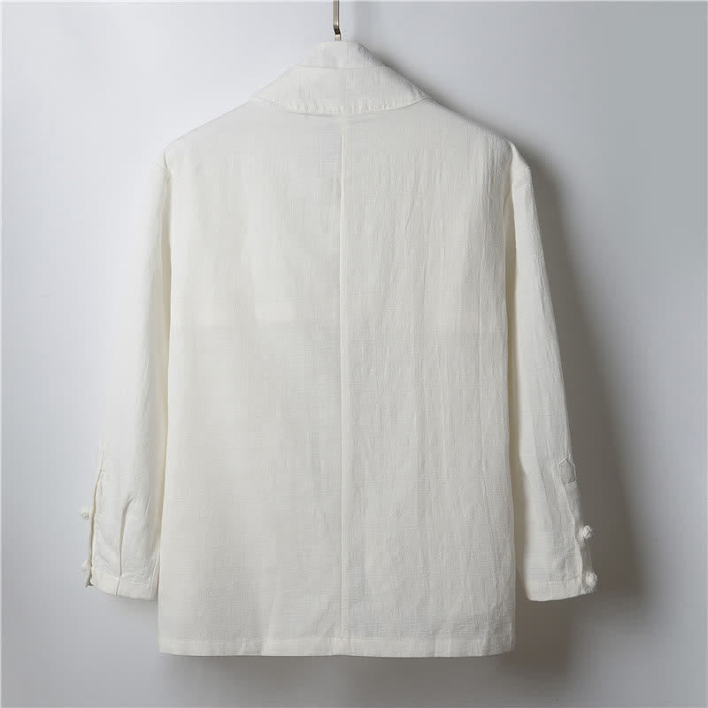 Buddha Stones Kimono da uomo primaverile, casual, minimalista, tinta unita, con revers in ramia. - image 13