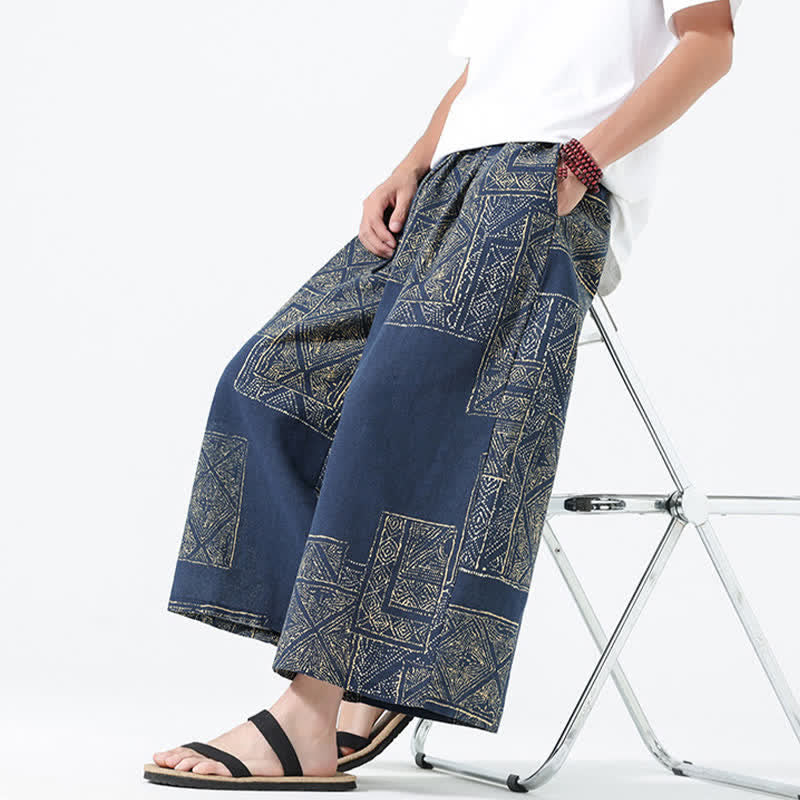 Buddha Stones Pantaloni corti da uomo a gamba larga con tasche, stile boho casual, con coulisse, motivo floreale e patchwork, per primavera/estate. - image 16