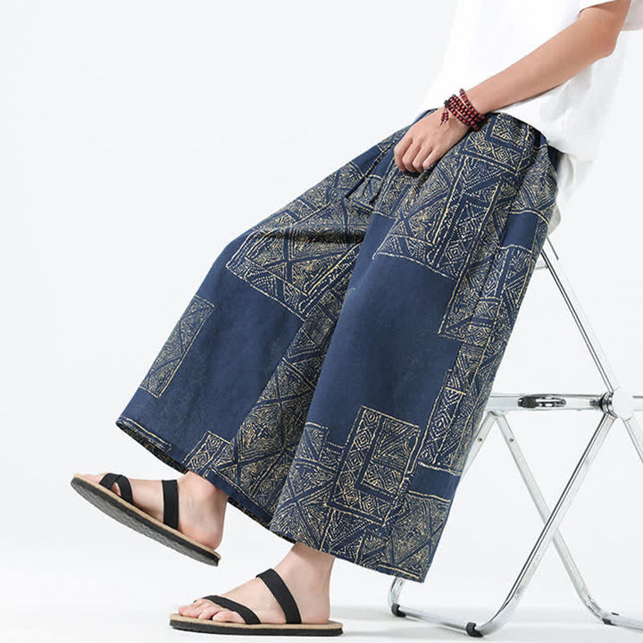 Buddha Stones Pantaloni corti da uomo a gamba larga con tasche, stile boho casual, con coulisse, motivo floreale e patchwork, per primavera/estate. - image 17