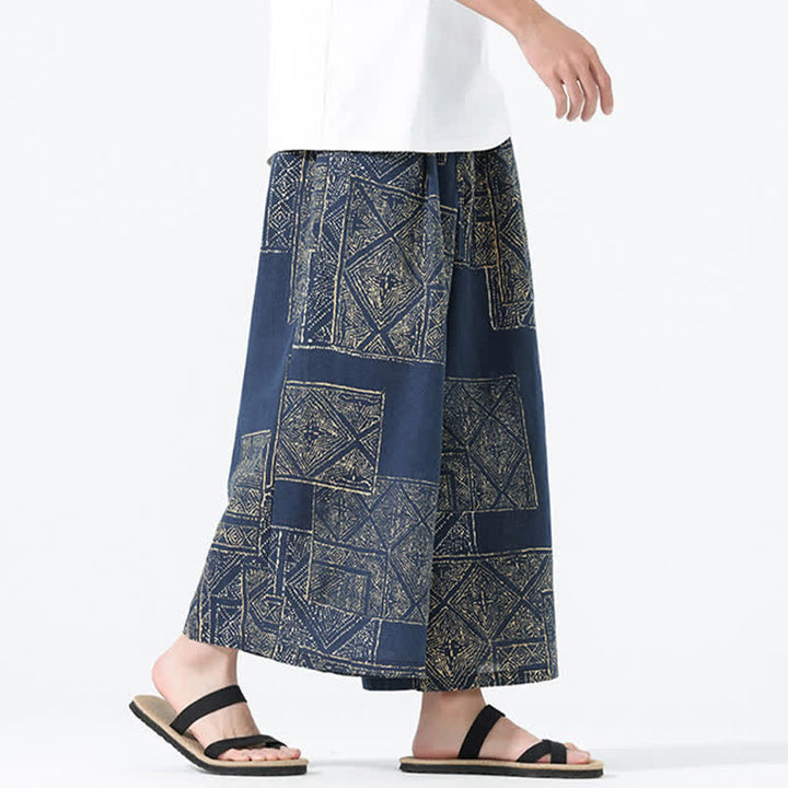 Buddha Stones Pantaloni corti da uomo a gamba larga con tasche, stile boho casual, con coulisse, motivo floreale e patchwork, per primavera/estate. - image 12