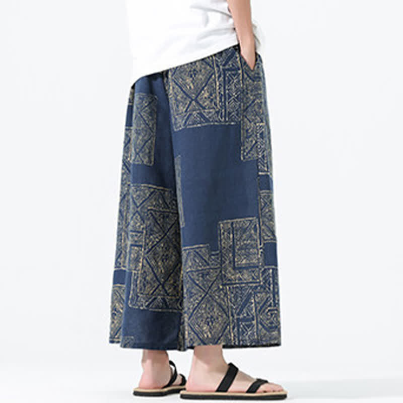 Buddha Stones Pantaloni corti da uomo a gamba larga con tasche, stile boho casual, con coulisse, motivo floreale e patchwork, per primavera/estate. - image 14