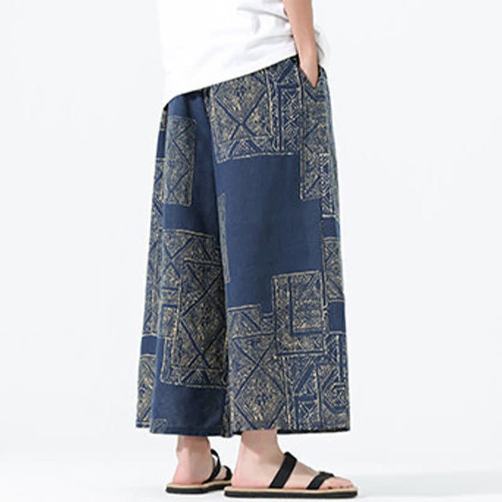 Buddha Stones Pantaloni corti da uomo a gamba larga con tasche, stile boho casual, con coulisse, motivo floreale e patchwork, per primavera/estate. - image 14