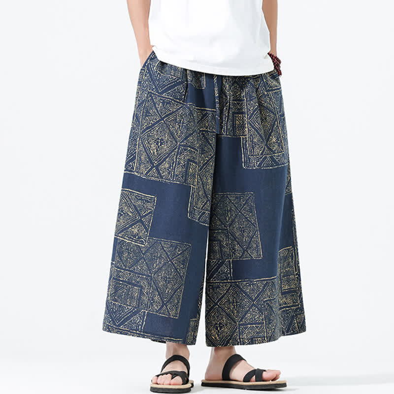 Buddha Stones Pantaloni corti da uomo a gamba larga con tasche, stile boho casual, con coulisse, motivo floreale e patchwork, per primavera/estate. - image 15