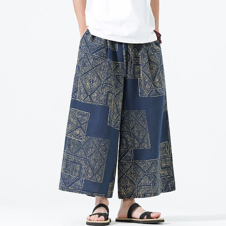 Buddha Stones Pantaloni corti da uomo a gamba larga con tasche, stile boho casual, con coulisse, motivo floreale e patchwork, per primavera/estate. - image 15