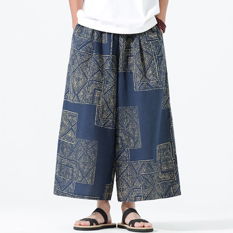 Buddha Stones Pantaloni corti da uomo a gamba larga con tasche, stile boho casual, con coulisse, motivo floreale e patchwork, per primavera/estate. - image 11