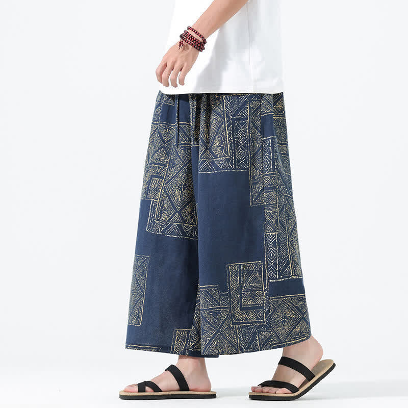 Buddha Stones Pantaloni corti da uomo a gamba larga con tasche, stile boho casual, con coulisse, motivo floreale e patchwork, per primavera/estate. - image 13