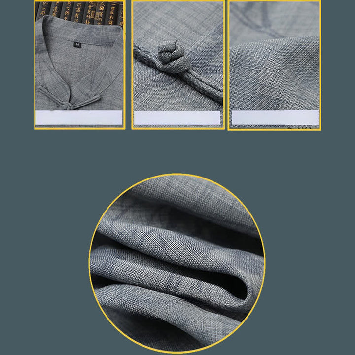 Buddha Stones Completo estivo da uomo in stile Tang, casual, con bottoni a rana, colletto alla coreana, stampa di cavalli, maniche corte, pantaloni e tasche, ideale per la meditazione. - image 11
