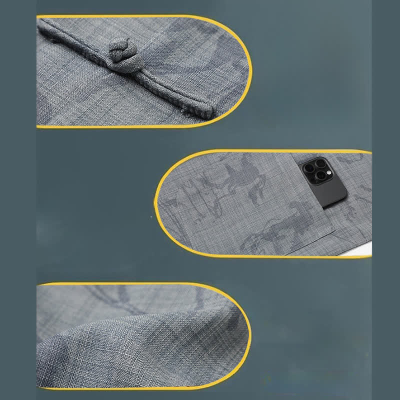 Buddha Stones Completo estivo da uomo in stile Tang, casual, con bottoni a rana, colletto alla coreana, stampa di cavalli, maniche corte, pantaloni e tasche, ideale per la meditazione. - image 12