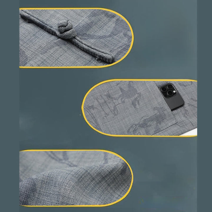 Buddha Stones Completo estivo da uomo in stile Tang, casual, con bottoni a rana, colletto alla coreana, stampa di cavalli, maniche corte, pantaloni e tasche, ideale per la meditazione. - image 12