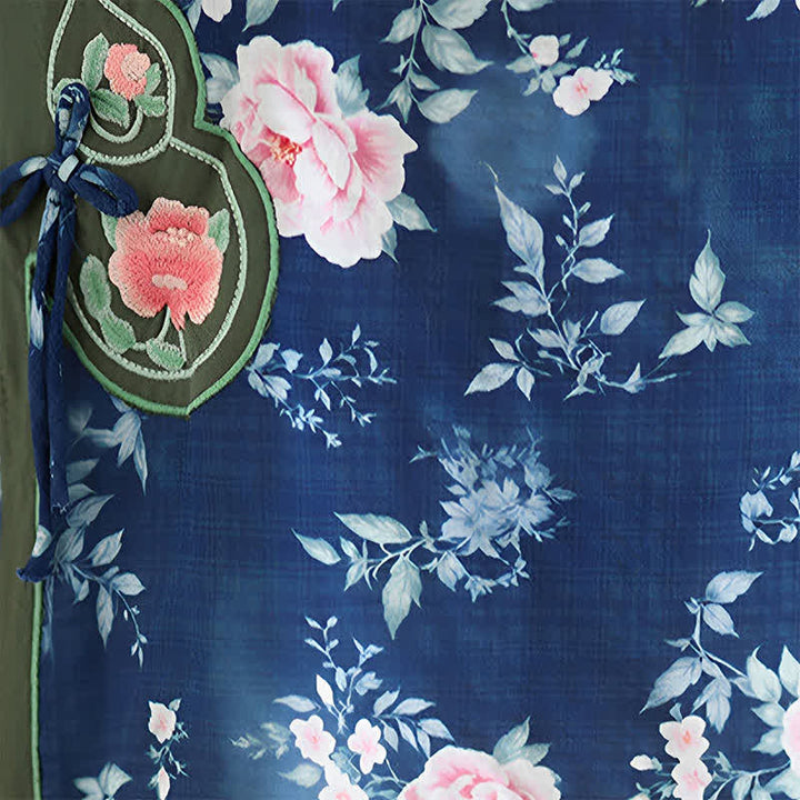 Buddha Stones Camicia da donna estiva casual con bottoni a rana, stampa floreale di peonie rosa, maniche a tre quarti. - image 12