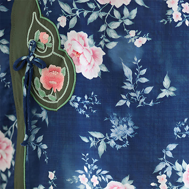 Buddha Stones Camicia da donna estiva casual con bottoni a rana, stampa floreale di peonie rosa, maniche a tre quarti. - image 9