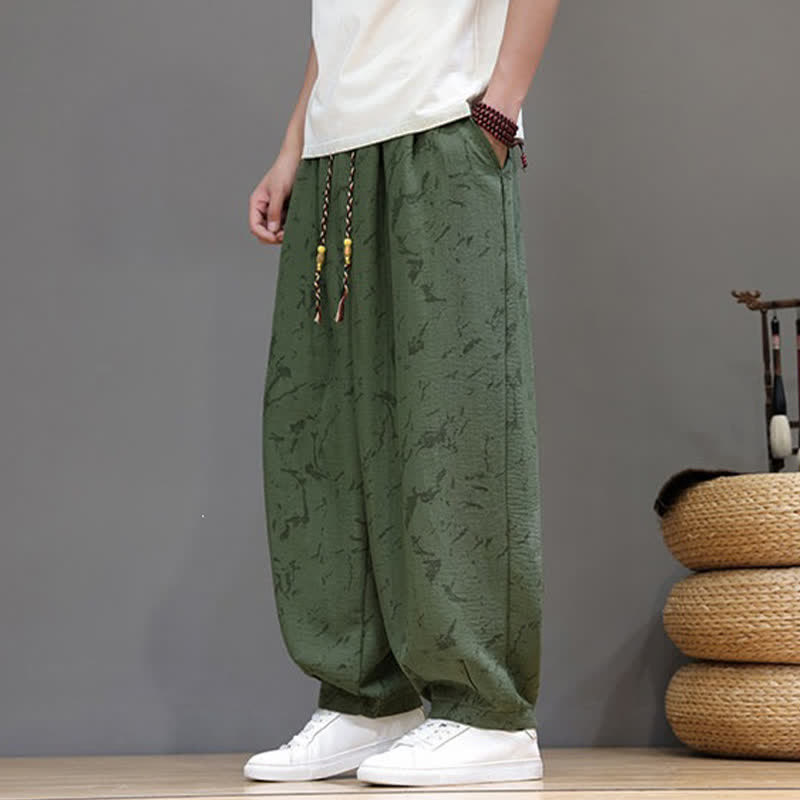 Buddha Stones Pantaloni estivi casual minimalisti con coulisse e motivo astratto alla caviglia, pantaloni harem da uomo con tasca - image 4
