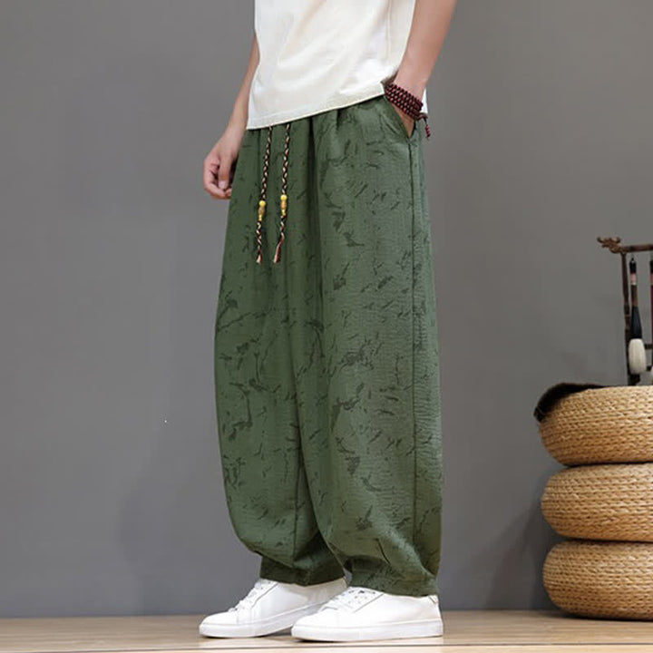 Buddha Stones Pantaloni estivi casual minimalisti con coulisse e motivo astratto alla caviglia, pantaloni harem da uomo con tasca - image 4