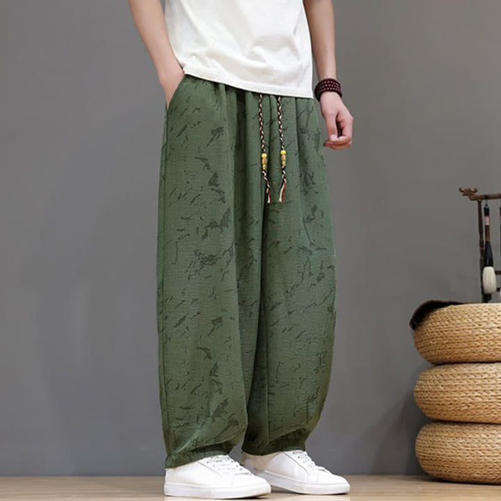 Buddha Stones Pantaloni estivi casual minimalisti con coulisse e motivo astratto alla caviglia, pantaloni harem da uomo con tasca - image 1