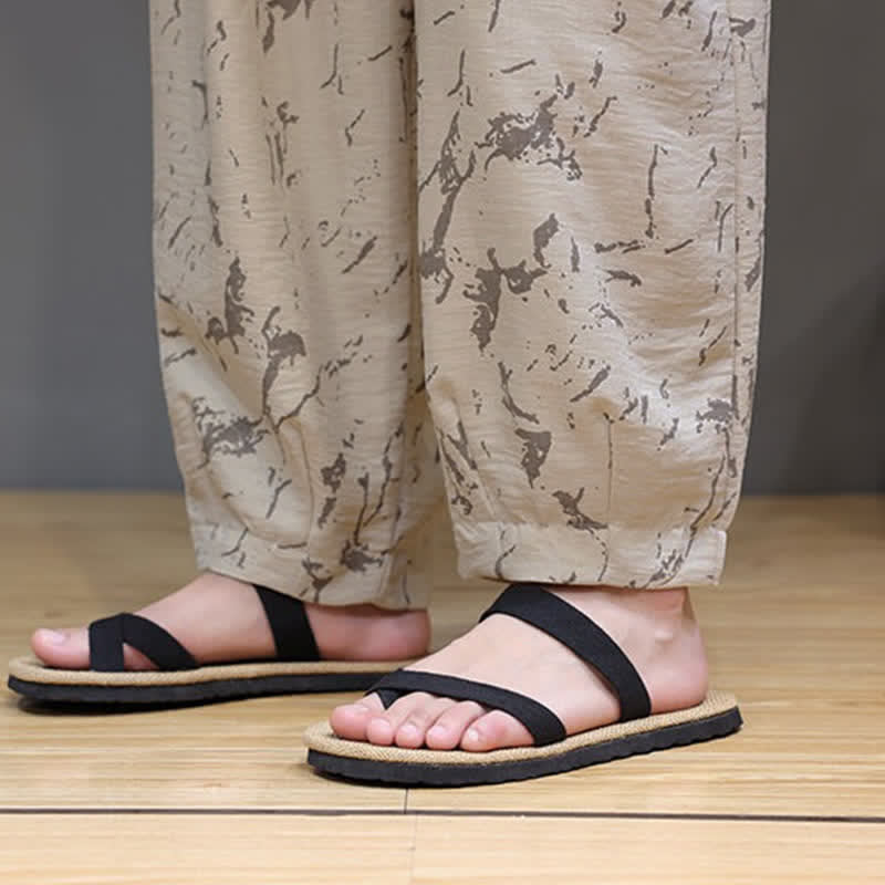 Buddha Stones Pantaloni estivi casual minimalisti con coulisse e motivo astratto alla caviglia, pantaloni harem da uomo con tasca - image 26